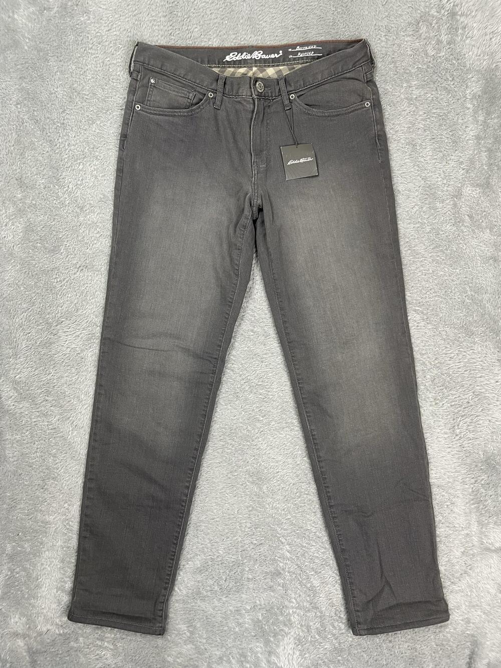 Eddie Bauer Boyfriend Flannel Lined Jeans Womens 6 Gray Charcoal Wash Relaxed